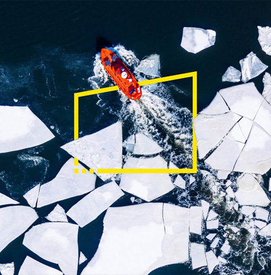 Aerial red ice-breaker cracked ice baltic sea helsinki